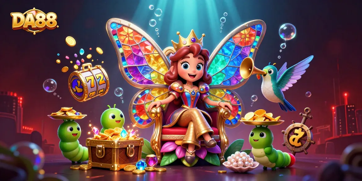 Engage in thrilling gameplay with DA88's vibrant casino fantasy scene featuring a butterfly queen.