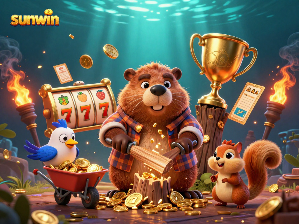 Experience the excitement of sunwin with dynamic casino elements and characters celebrating wins