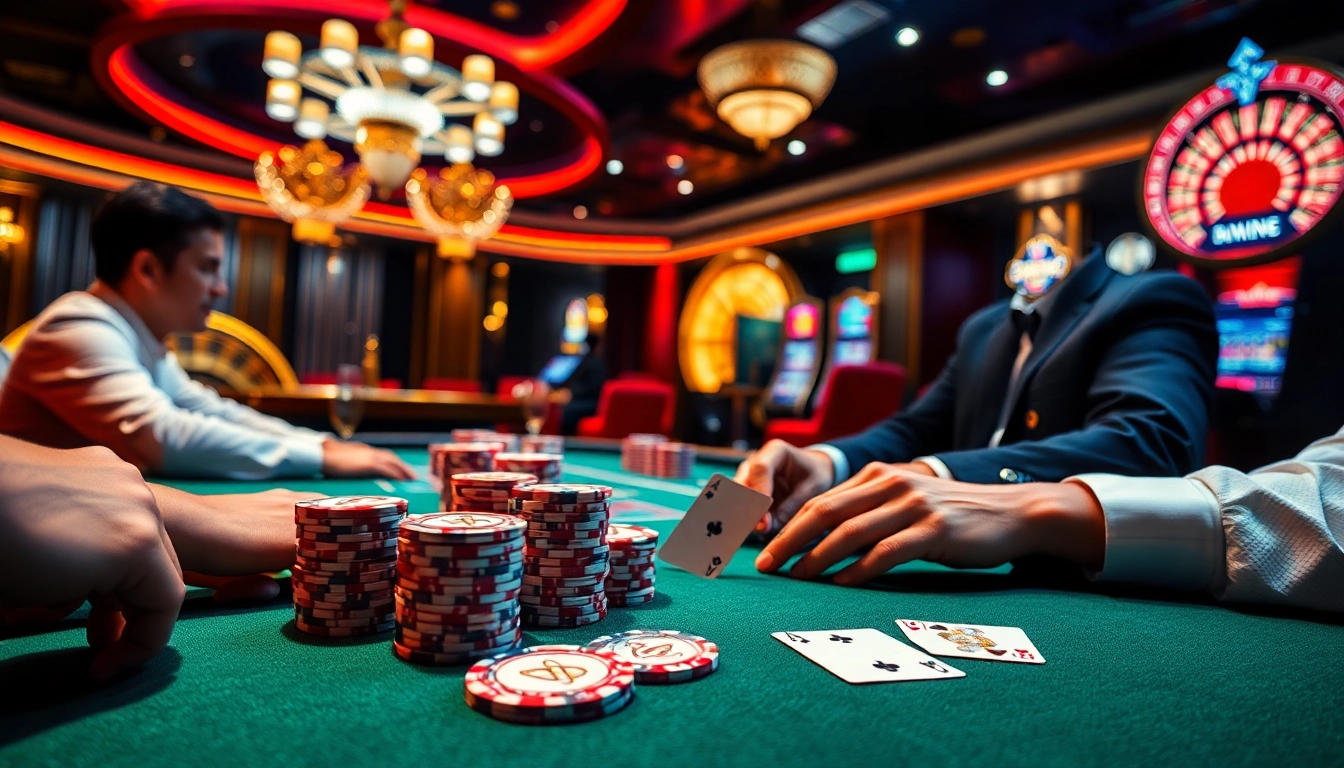 Experience thrilling gameplay at sin88 with vibrant casino action featuring poker chips and cards.
