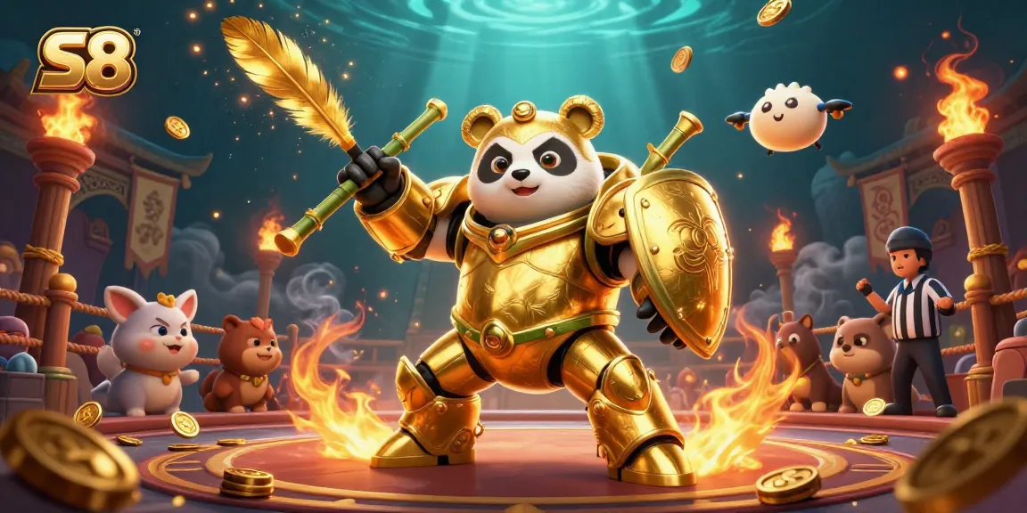 S8 captures thrilling moments in casino action with a mech-suit panda dominating the arena.
