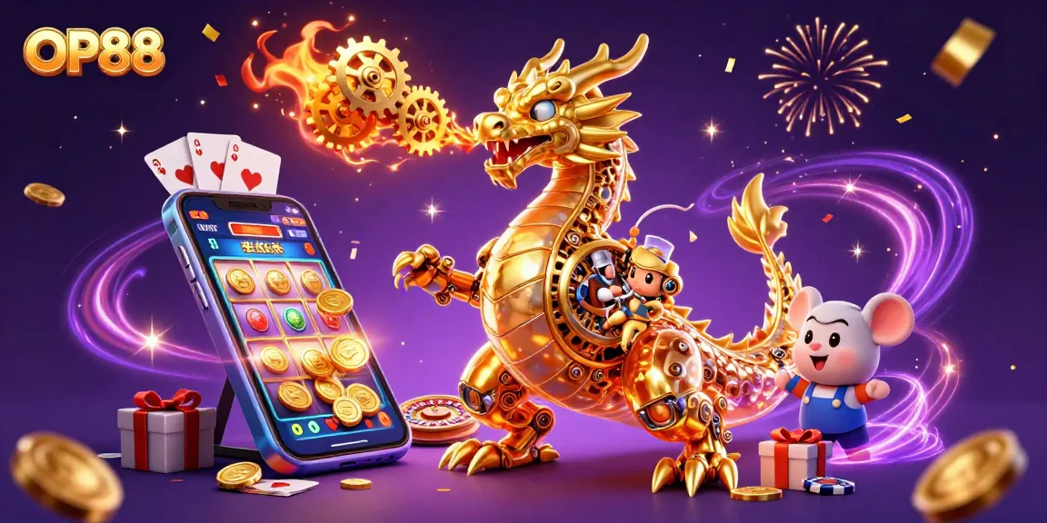 Experience thrilling gameplay at OP88 with a golden dragon and exciting casino elements.