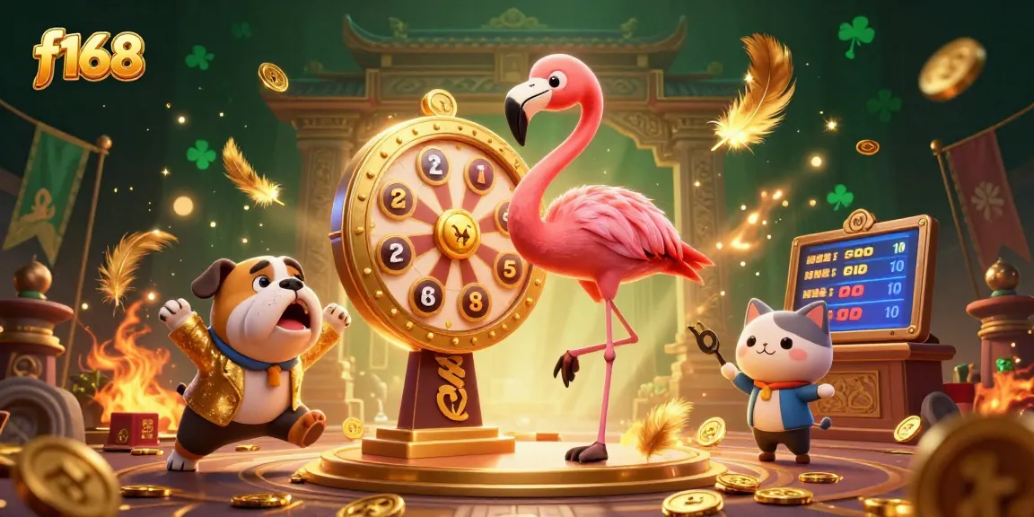 Spin the f168 prize wheel with excitement in an immersive casino-inspired scene.