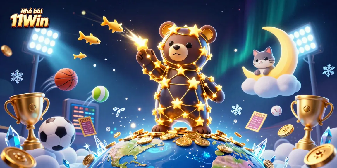 Engage with Nhà cái 11Win in this vibrant 3D illustration showcasing exciting sports betting elements.