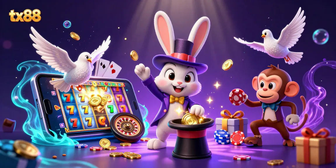Engage with exciting games at tx88 featuring a magician rabbit and colorful slot elements