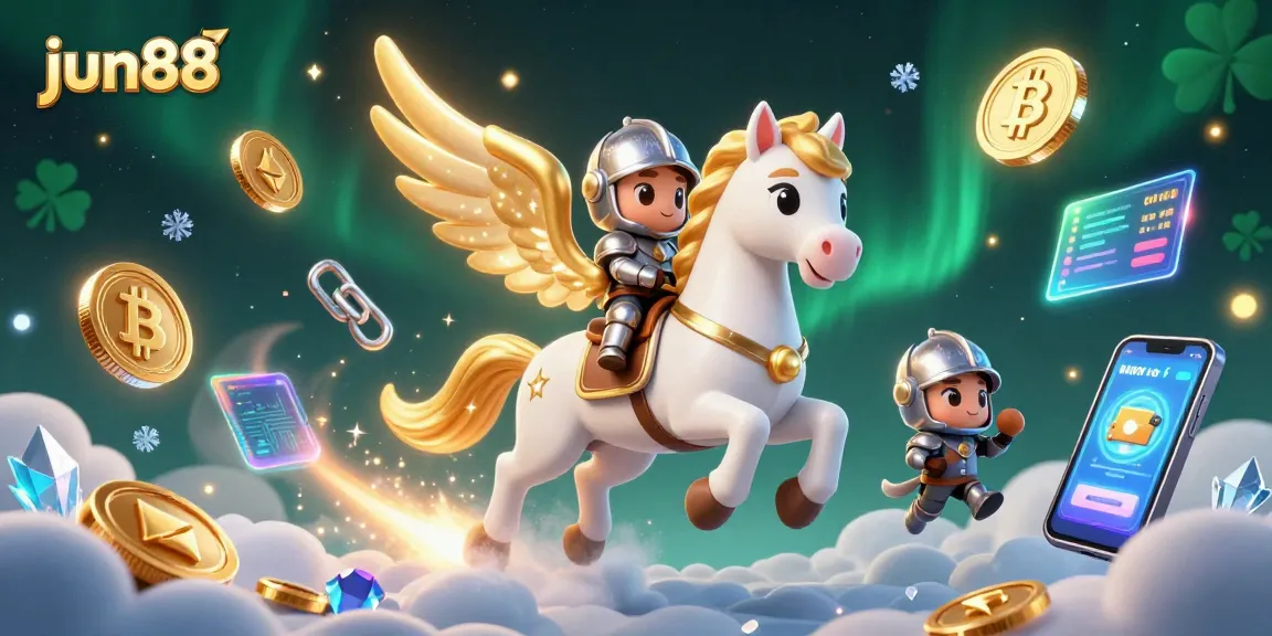 Place bets and explore jun88’s vibrant gaming world with a celestial knight on a white horse.