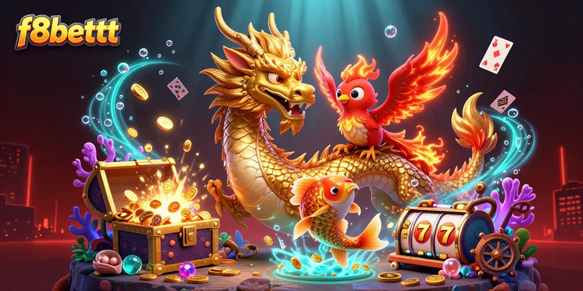 Experience f8bettt's golden dragon adventure amidst vibrant casino elements and stunning graphics.